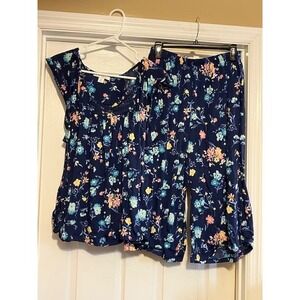 Women's Plus Size 14-16 Capri Pajama Set ~ Navy blue with floral design~ PLUS Sz
